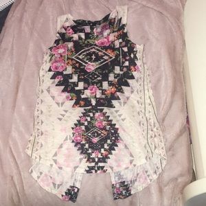 juniors floral tank top with Aztec pattern